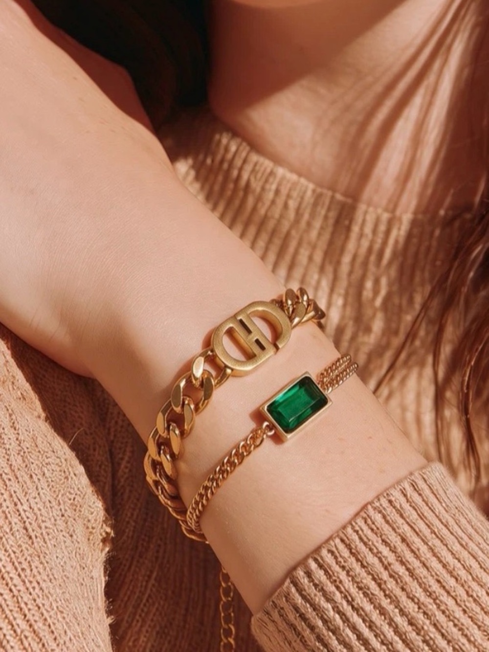 Waterproof 2 pieces gold plated stainless steel Bracelet